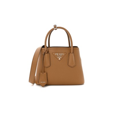 PRADA VITELLO DAINO SOFT MINI DOUBLE BAG CARAMEL 1BG443 (25*18.5*12.5cm) 